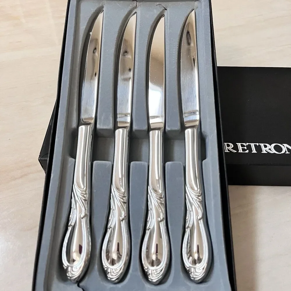 4pc RETRONEU Stephanie Stainless Steak Knife Set Hollow Handle Glossy 18/8 Korea